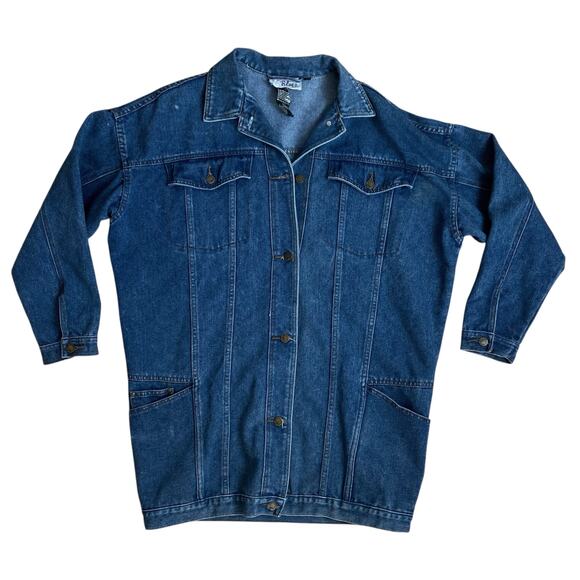 Vintage 80s Denim Weathered Blues Oversized Jacket Coat Workwear Unisex - Picture 1 of 7